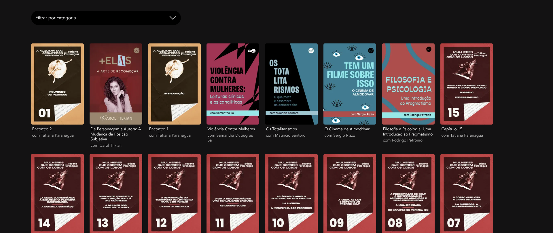 Catálogo de cursos da plataforma Casa do Saber+
