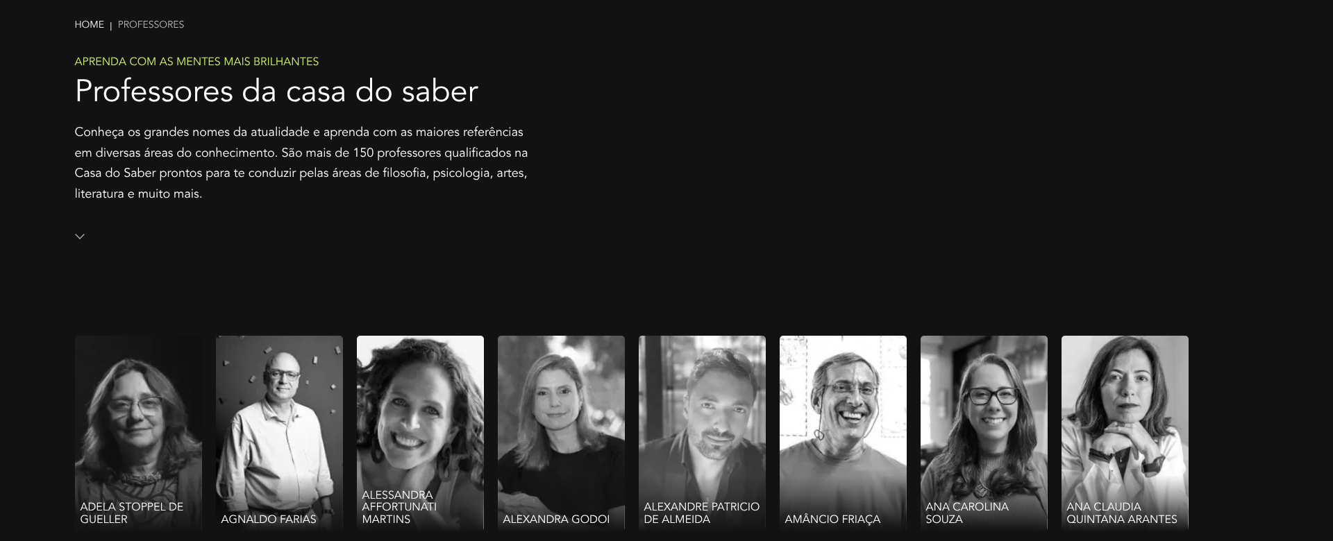 Página de professores da plataforma Casa do Saber+